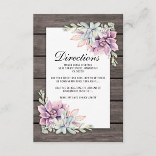 Rustic Succulent Floral Wedding Directions Enclosure Card