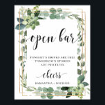 Rustic succulent greenery foliage open bar sign<br><div class="desc">Rustic succulent greenery foliage open bar sign 8x10 poster,  Contact me for matching items or for customisation,  Blush Roses ©</div>