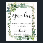 Rustic succulent greenery foliage open bar sign<br><div class="desc">Rustic succulent greenery foliage open bar sign 8x10 poster,  Contact me for matching items or for customisation,  Blush Roses ©</div>