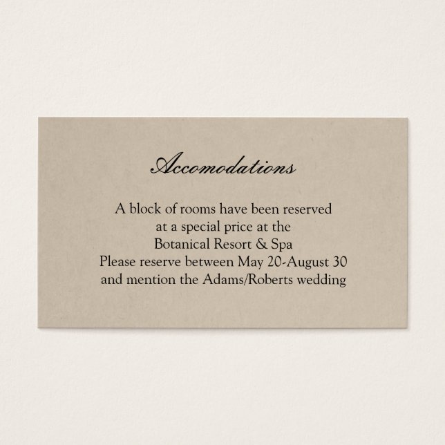 Rustic Succulent Wedding Accomodations Card (Front)