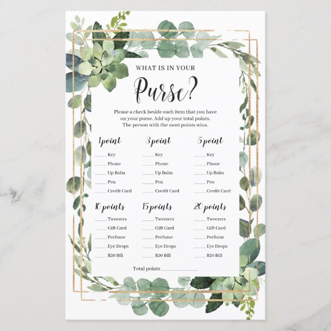 Rustic succulent what is in your purse baby game (Front)