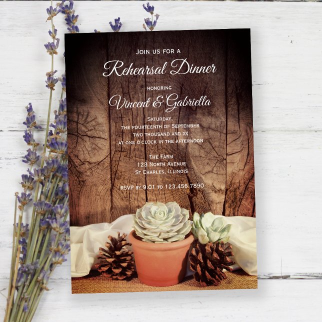 Rustic Succulents and Barn Wood Rehearsal Dinner Invitation (Creator Uploaded)