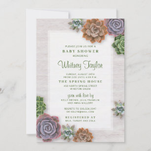 Rustic Succulents Baby Shower Invitation