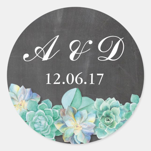 Rustic Succulents Chalk Lights Stickers Label (Front)