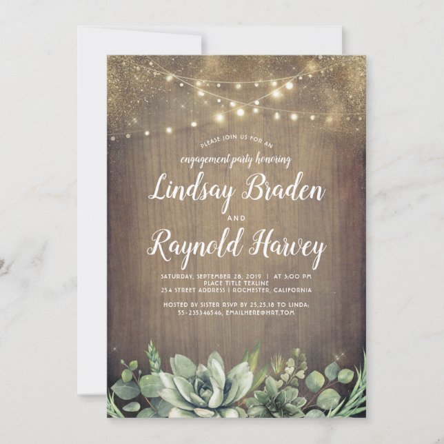 Rustic Succulents Greenery Engagement Party Invitation (Front)