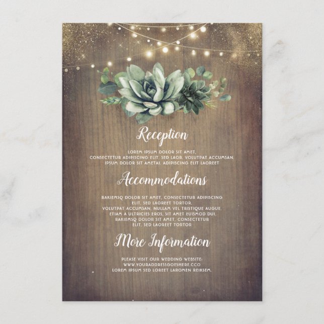 Rustic Succulents Greenery Wedding Information Enclosure Card (Front)