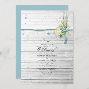 Rustic Summer Beach  QR Code RSVP Wedding Invitation