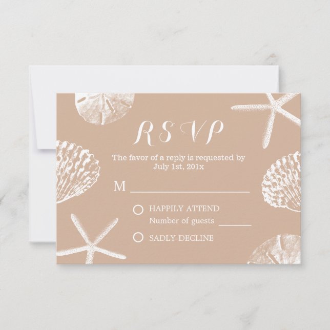 Rustic Summer Beach Seashells Wedding RSVP (Front)