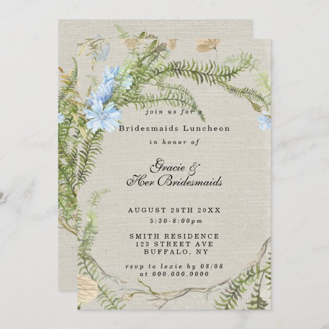 Rustic Summer Fern Bridesmaids Luncheon Invites (Front/Back)