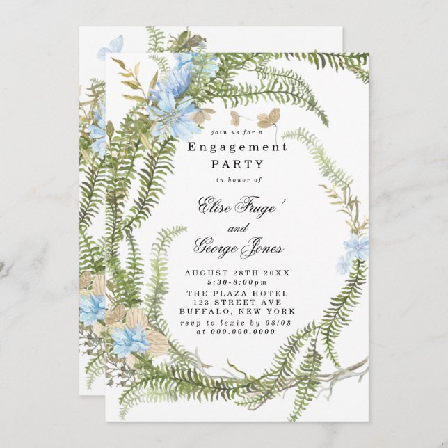 Rustic Summer Fern Wreath Engagement Party Invitat Invitation (Front/Back)