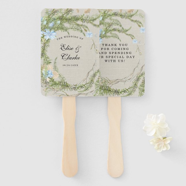 Rustic Summer Fern Wreath Wedding Hand Fan (Front and Back)
