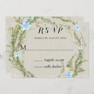 Rustic Summer Fern Wreath Wedding Rsvp Invitation