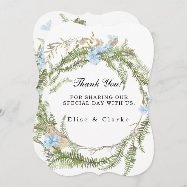 Rustic Summer Fern Wreath Wedding Thank You Cards (Front/Back)