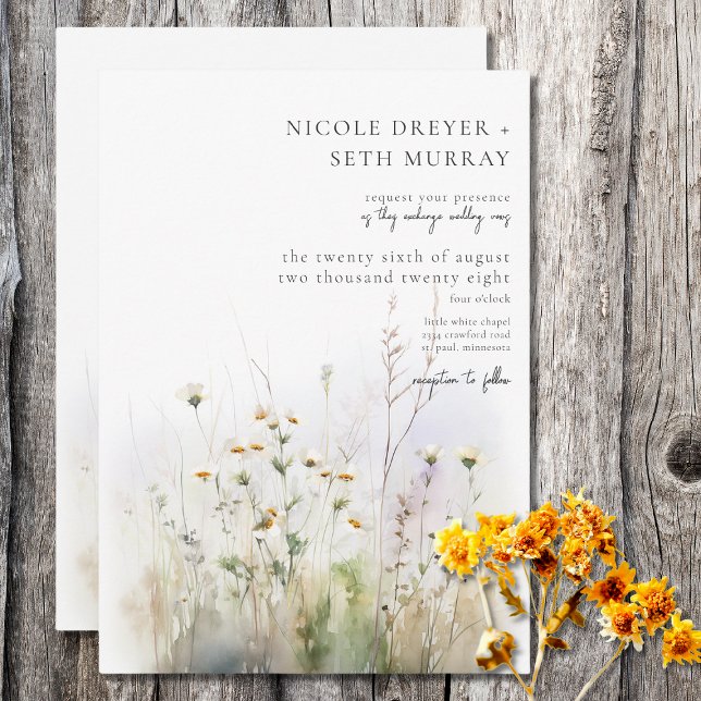 Rustic Summer Field of Wildflowers Wedding Invitation (Creator Uploaded)