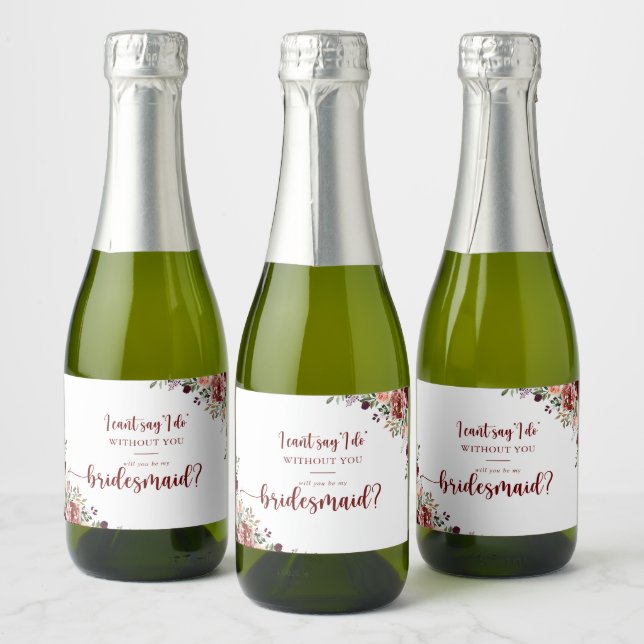 Rustic Summer Floral Bridesmaid Proposal  Sparkling Wine Label (Bottles)