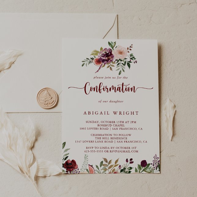 Rustic Summer Floral Calligraphy Confirmation  Invitation (Creator Uploaded)