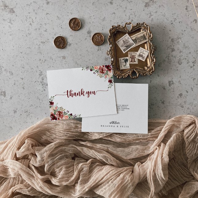 Rustic Summer Floral Calligraphy Flat Wedding  Tha Thank You Card (Creator Uploaded)