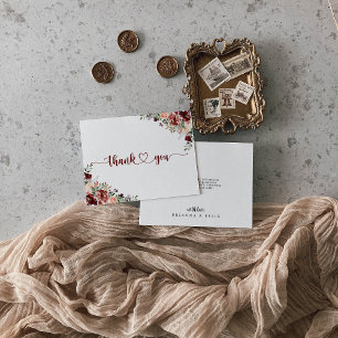 Rustic Summer Floral Calligraphy Flat Wedding  Thank You Card