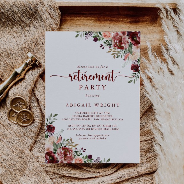 Rustic Summer Floral Calligraphy Retirement Party  Invitation (Creator Uploaded)