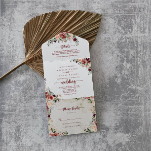 Rustic Summer Floral Calligraphy Wedding   All In One Invitation