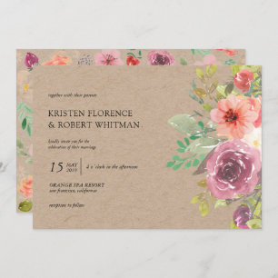 Rustic Summer Floral Kraft Wedding Invitation