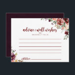 Rustic Summer Floral Wedding Advice Card<br><div class="desc">This rustic summer floral wedding advice card is perfect for a modern wedding. The design features burgundy, pink and blush watercolor flowers with green leaves in a brownish stained background. These cards are perfect for a wedding, bridal shower, baby shower, graduation party & more. Personalise the cards with the names...</div>