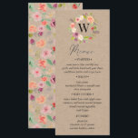Rustic Summer Floral Wedding Menu card<br><div class="desc">Our "rustic garden floral" collection features beautiful coral and pink summer floral on a kraft background to accentuate the rustic feel with a combination of custom elegant script and serif. Easy for you to customise. Do check our store for more items from this collection</div>