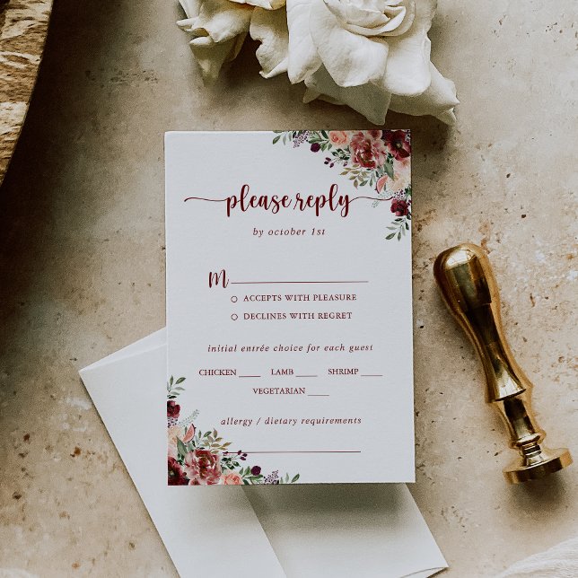 Rustic Summer Floral Wedding Menu Choice RSVP (Creator Uploaded)