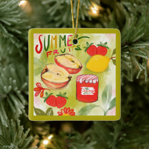Rustic Summer Fruits Merry Christmas Ceramic Ornament