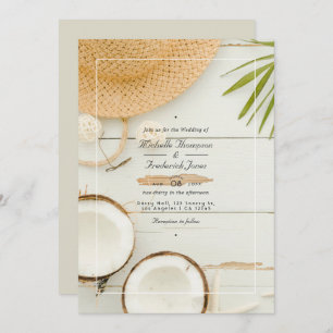 Rustic Summer QR Code RSVP Beach Wedding Invitation