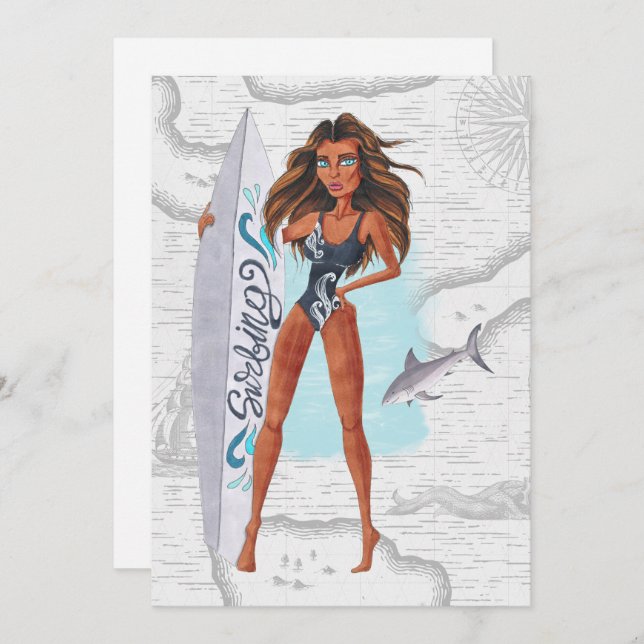 Rustic Summer Surfer Beach Vacation Birthday Party Invitation (Front/Back)