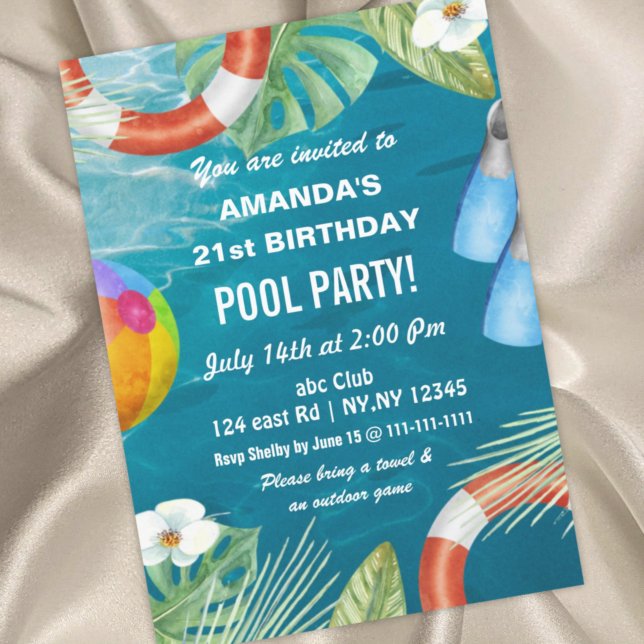Rustic Summer Swimming Pool Party Birthday  Invita Invitation (Creator Uploaded)