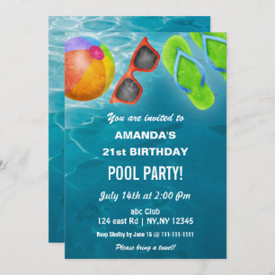 Rustic Summer Swimming Pool Party Birthday  Invitation