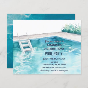 Rustic Summer Swimming Pool Party Birthday  Invite