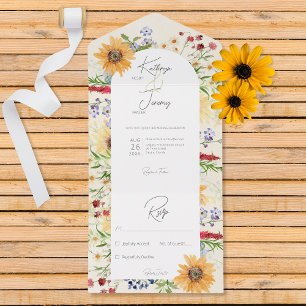 Rustic Summer Wildflower Sunflower Cream No Dinner All In One Invitation
