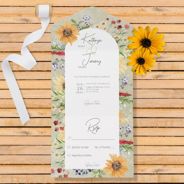 Rustic Summer Wildflower Sunflower Sage No Dinner All In One Invitation (Creator Uploaded)