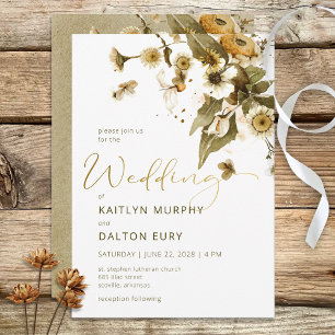 Rustic Summer Wildflowers & Daisies Wedding Invitation