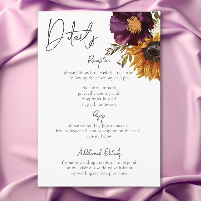 Rustic Summer Wildflowers & Sunflowers Details Enclosure Card (Rustic Summer Wildflowers & Sunflowers Details Enclosure Card)