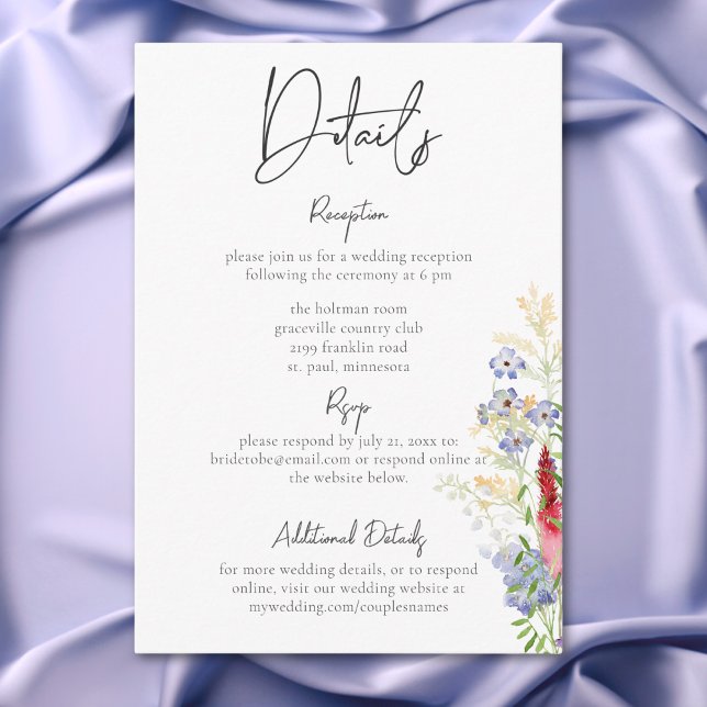 Rustic Summer Wildflowers & Sunflowers Details Enclosure Card (Rustic Summer Wildflowers & Sunflowers Details Enclosure Card)