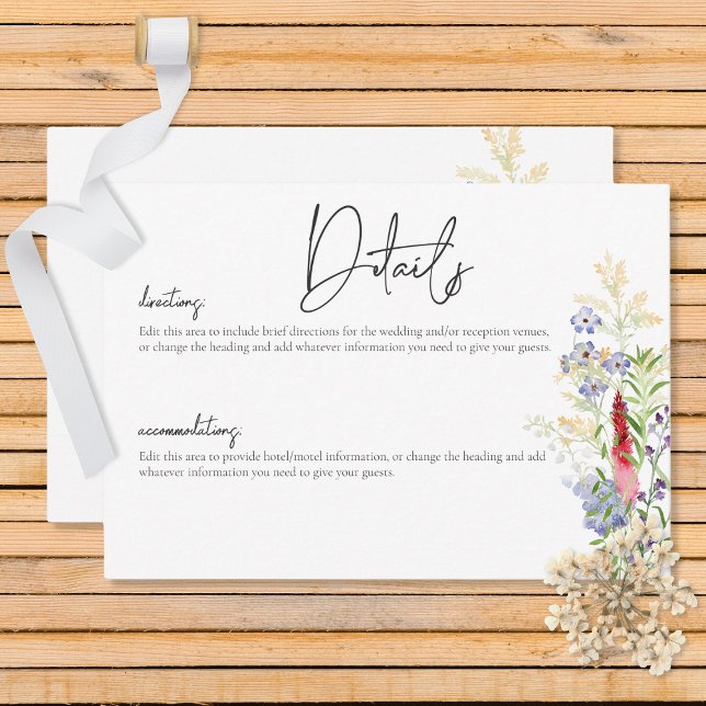 Rustic Summer Wildflowers & Sunflowers Details Enclosure Card (Creator Uploaded)