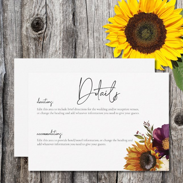 Rustic Summer Wildflowers & Sunflowers Details Enclosure Card (Creator Uploaded)