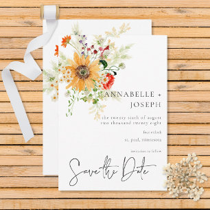Rustic Summer Wildflowers & Sunflowers Save The Date