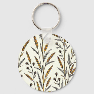 Rustic Sun-Drenched Wheat and Wildflower Field Key Ring
