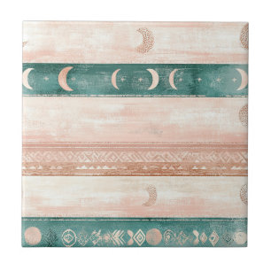Rustic Sun Moon Pattern for Spiritual Living Ceramic Tile
