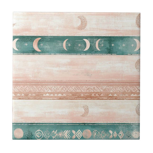 Rustic Sun Moon Pattern for Spiritual Living Ceramic Tile (Front)