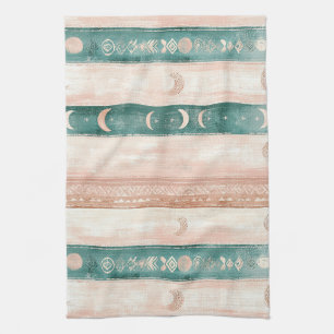 Rustic Sun Moon Pattern for Spiritual Living Tea Towel