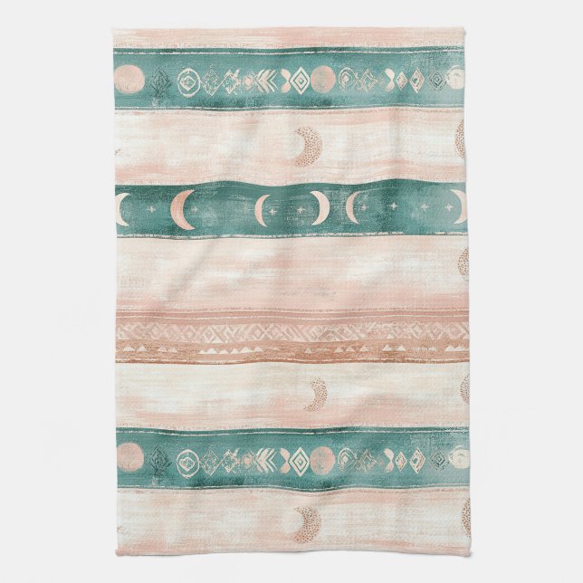 Rustic Sun Moon Pattern for Spiritual Living Tea Towel (Vertical)