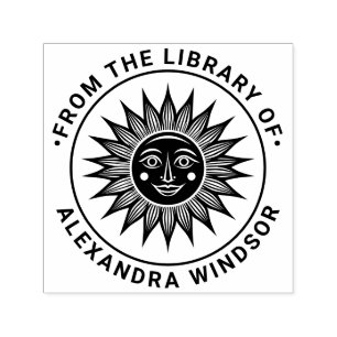 Rustic Sun Rays with Face #2 Library Book Name Self-inking Stamp