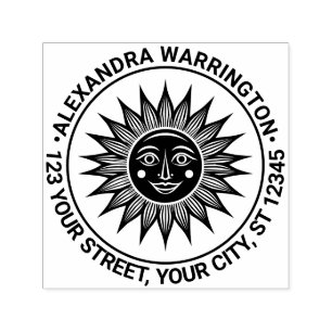 Rustic Sun Rays with Face #2 Name Return Address Self-inking Stamp