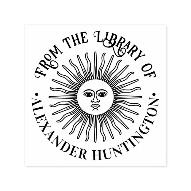 Rustic Sun Rays with Face Library Book Name Self-inking Stamp (Design)
